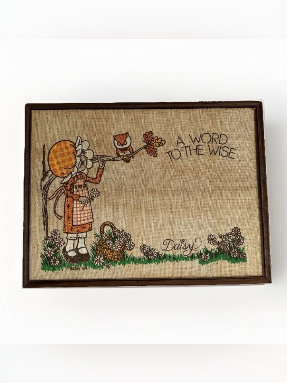 Vintage 1974 Daisy Burlap Bulletin Board 70s Cottagecore Hollie Hobbie MCM READ